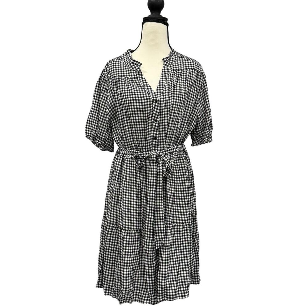 Gingham Cottagecore Prairie Picnic Dress Romantic Tiered Farmers Market Day Sz L
